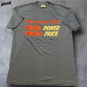 Vintage Burroughs Shirt Mens XL Gray Made USA Computer Workstation Promo 80s